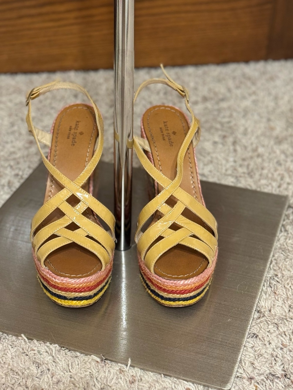 Pre-owned Kate Tan Spade Size 9  Lindsay Rainbow Wedge Espadrille Sandals